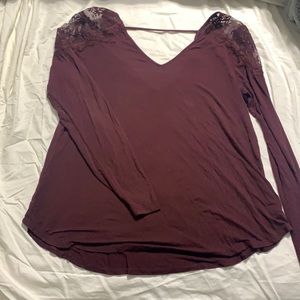 Lace Shoulder Open Back Soft & Sexy American Eagle Blouse